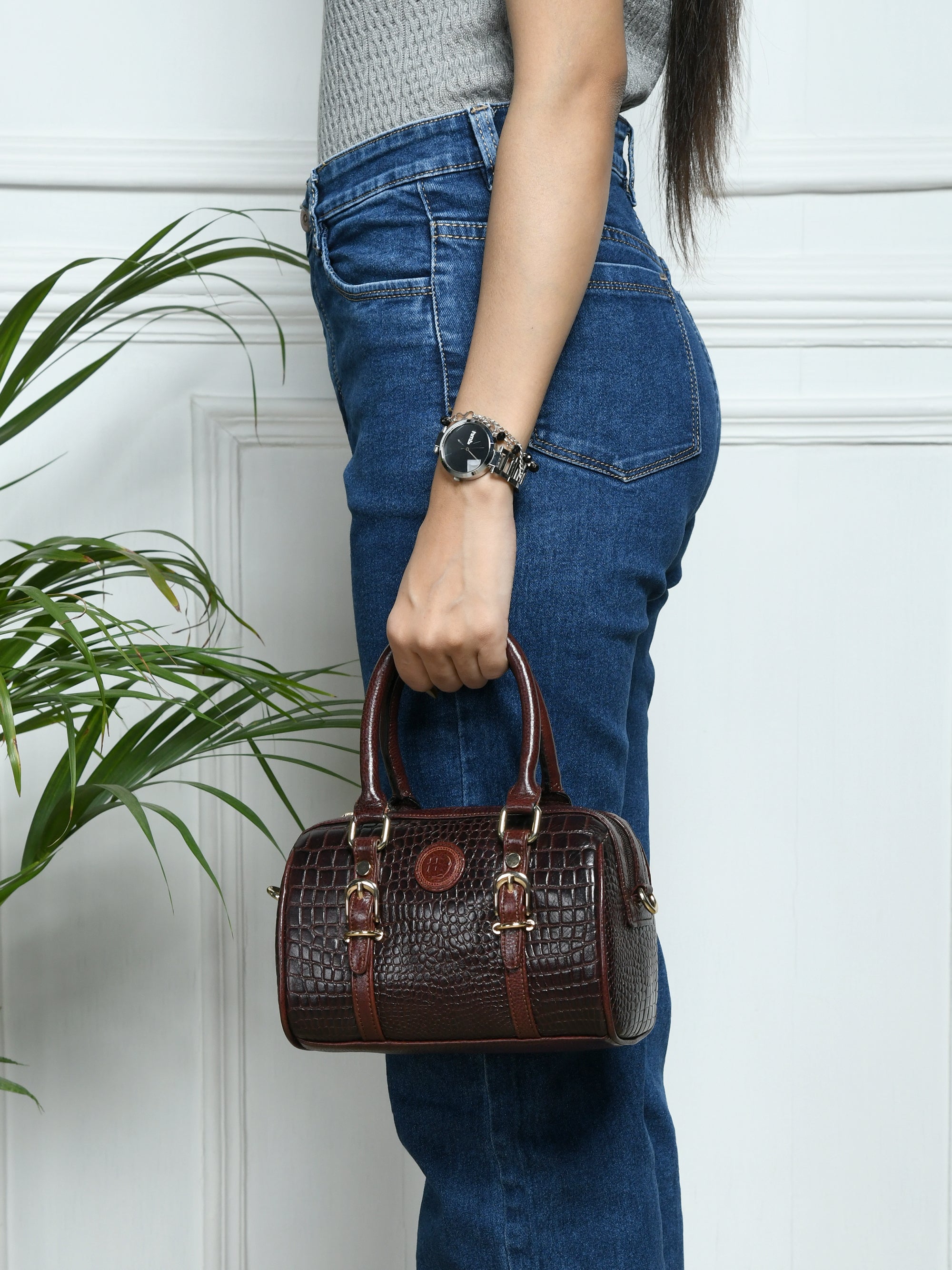 Emerald Luxe Croc Satchel - Tan Colour